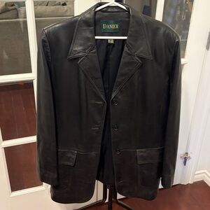 Danier Black Leather Blazer Jacket - Classic Notch Lapel